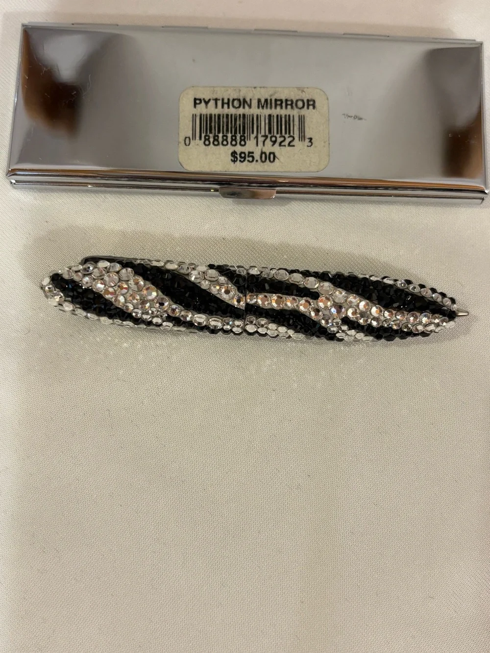 Crystal-Embellished Python Pen and Mirror Case - Black & Silver